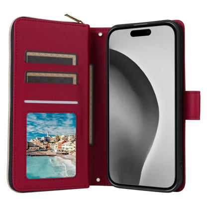 For iPhone 16 Pro Max Crossbody Rhombic Zipper Tower Buckle Leather Phone Case with Lanyard(Wine Red) - iPhone 16 Pro Max Cases by PMC Jewellery | Online Shopping South Africa | PMC Jewellery | Buy Now Pay Later Mobicred