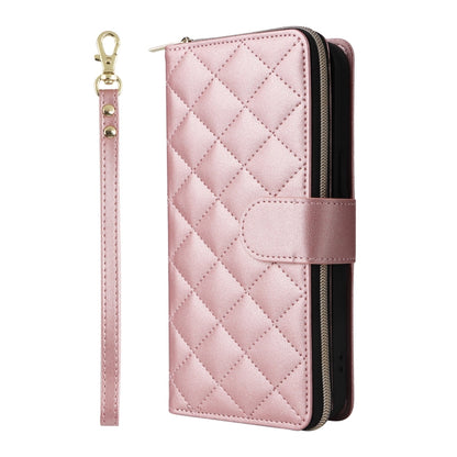 For iPhone 16 Pro Max Crossbody Rhombic Zipper Tower Buckle Leather Phone Case with Lanyard(Rose Gold) - iPhone 16 Pro Max Cases by PMC Jewellery | Online Shopping South Africa | PMC Jewellery | Buy Now Pay Later Mobicred