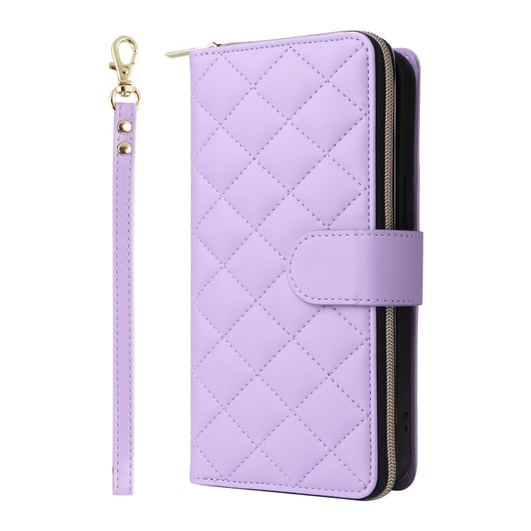 For iPhone 16 Pro Crossbody Rhombic Zipper Tower Buckle Leather Phone Case with Lanyard(Purple) - iPhone 16 Pro Cases by PMC Jewellery | Online Shopping South Africa | PMC Jewellery | Buy Now Pay Later Mobicred