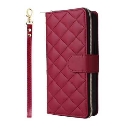 For iPhone 16 Pro Crossbody Rhombic Zipper Tower Buckle Leather Phone Case with Lanyard(Wine Red) - iPhone 16 Pro Cases by PMC Jewellery | Online Shopping South Africa | PMC Jewellery | Buy Now Pay Later Mobicred