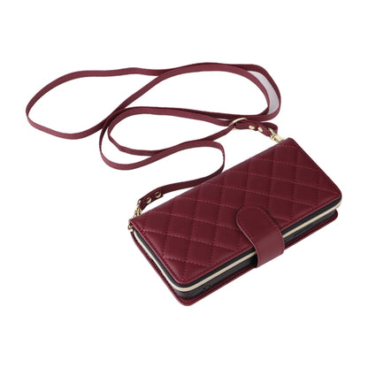 For Samsung Galaxy S25 5G Crossbody Rhombic Zipper Tower Buckle Leather Phone Case with Lanyard(Wine Red) - Galaxy S25 5G Cases by PMC Jewellery | Online Shopping South Africa | PMC Jewellery | Buy Now Pay Later Mobicred