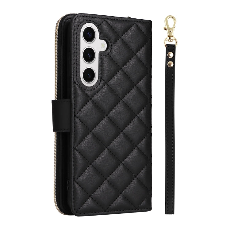 For Samsung Galaxy S25 5G Crossbody Rhombic Zipper Tower Buckle Leather Phone Case with Lanyard(Black) - Galaxy S25 5G Cases by PMC Jewellery | Online Shopping South Africa | PMC Jewellery | Buy Now Pay Later Mobicred