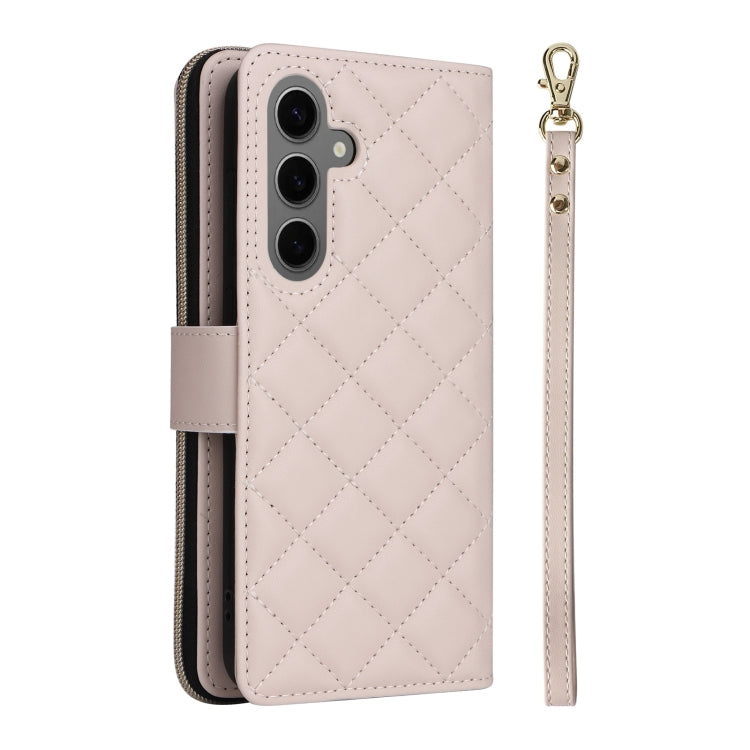 For Samsung Galaxy S25+ 5G Crossbody Rhombic Zipper Tower Buckle Leather Phone Case with Lanyard(Beige) - Galaxy S25+ 5G Cases by PMC Jewellery | Online Shopping South Africa | PMC Jewellery | Buy Now Pay Later Mobicred