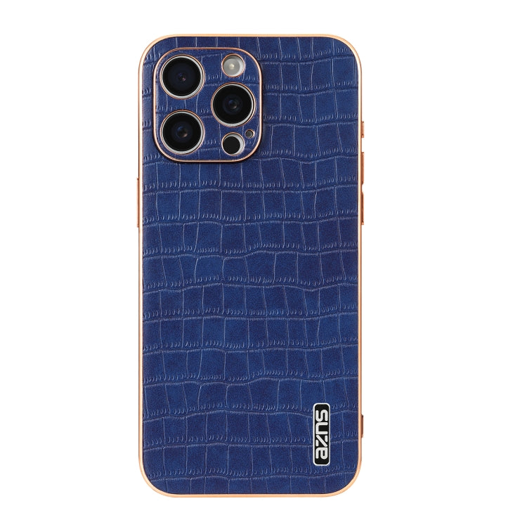 For iPhone 15 Pro Max AZNS Electroplated Frame Crocodile Texture Full Coverage Phone Case(Blue) - iPhone 15 Pro Max Cases by AZNS | Online Shopping South Africa | PMC Jewellery | Buy Now Pay Later Mobicred