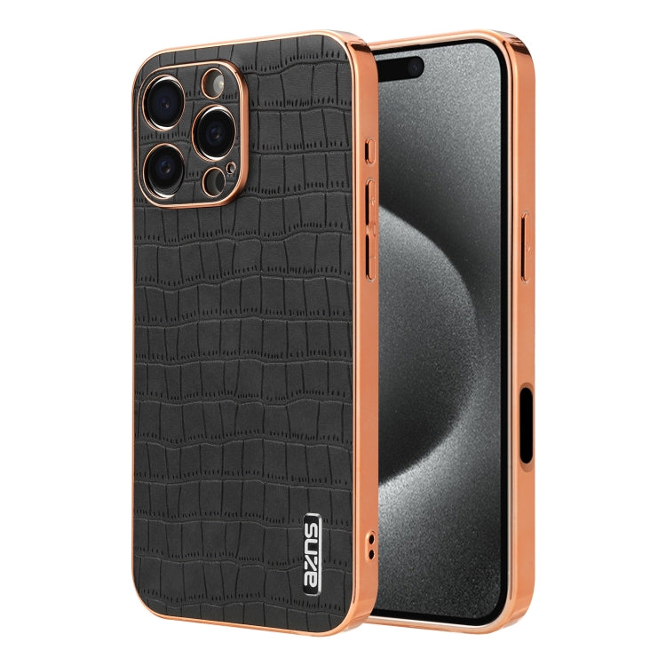 For iPhone 16 Pro Max AZNS Electroplated Frame Crocodile Texture Full Coverage Phone Case(Black) - iPhone 16 Pro Max Cases by AZNS | Online Shopping South Africa | PMC TechLife | Buy Now Pay Later Mobicred