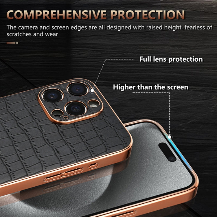 For iPhone 16 Pro Max AZNS Electroplated Frame Crocodile Texture Full Coverage Phone Case(Black) - iPhone 16 Pro Max Cases by AZNS | Online Shopping South Africa | PMC TechLife | Buy Now Pay Later Mobicred