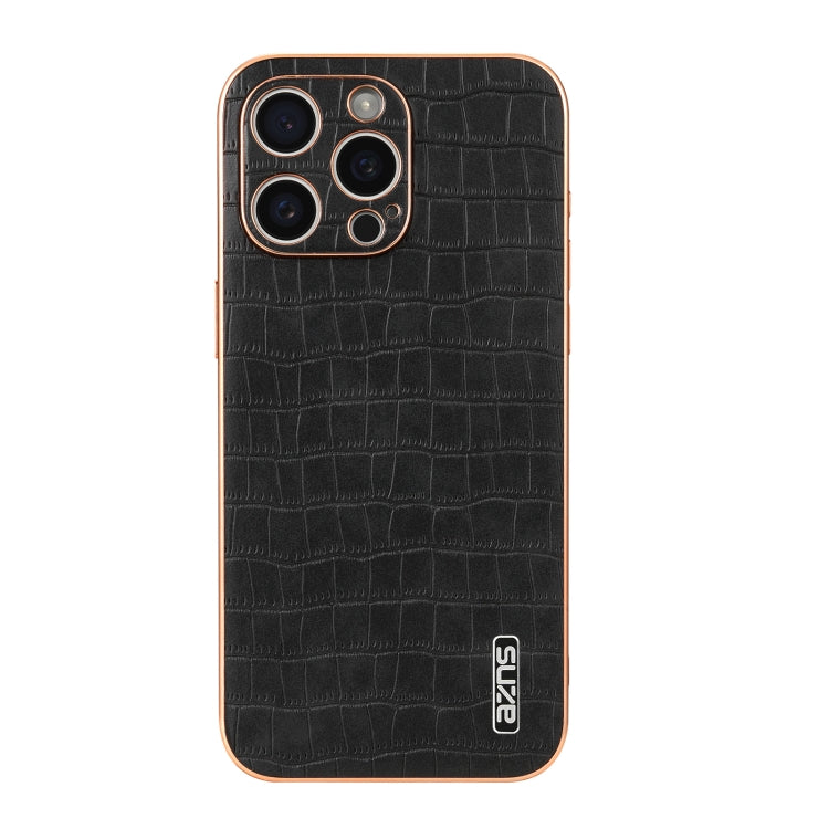 For iPhone 16 Pro AZNS Electroplated Frame Crocodile Texture Full Coverage Phone Case(Black) - iPhone 16 Pro Cases by AZNS | Online Shopping South Africa | PMC Jewellery | Buy Now Pay Later Mobicred