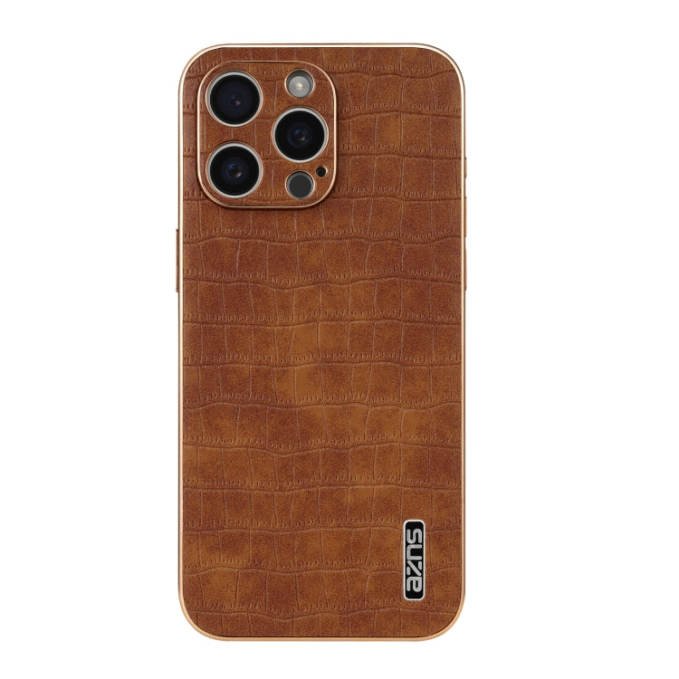 For iPhone 16 Pro AZNS Electroplated Frame Crocodile Texture Full Coverage Phone Case(Brown) - iPhone 16 Pro Cases by AZNS | Online Shopping South Africa | PMC TechLife | Buy Now Pay Later Mobicred