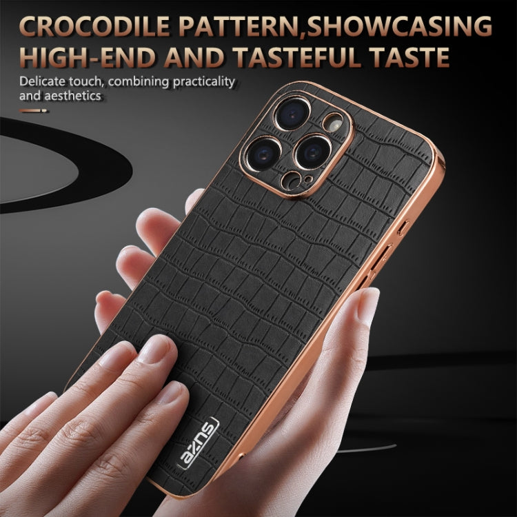 For iPhone 16 Pro AZNS Electroplated Frame Crocodile Texture Full Coverage Phone Case(White) - iPhone 16 Pro Cases by AZNS | Online Shopping South Africa | PMC Jewellery | Buy Now Pay Later Mobicred