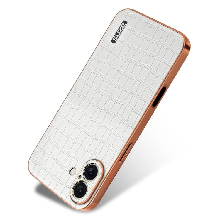 For iPhone 16 Plus AZNS Electroplated Frame Crocodile Texture Full Coverage Phone Case(White) - iPhone 16 Plus Cases by AZNS | Online Shopping South Africa | PMC TechLife | Buy Now Pay Later Mobicred