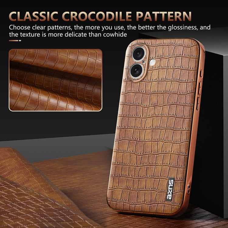 For iPhone 16 Plus AZNS Electroplated Frame Crocodile Texture Full Coverage Phone Case(White) - iPhone 16 Plus Cases by AZNS | Online Shopping South Africa | PMC TechLife | Buy Now Pay Later Mobicred