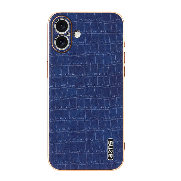 For iPhone 16 AZNS Electroplated Frame Crocodile Texture Full Coverage Phone Case(Blue) - iPhone 16 Cases by AZNS | Online Shopping South Africa | PMC TechLife | Buy Now Pay Later Mobicred