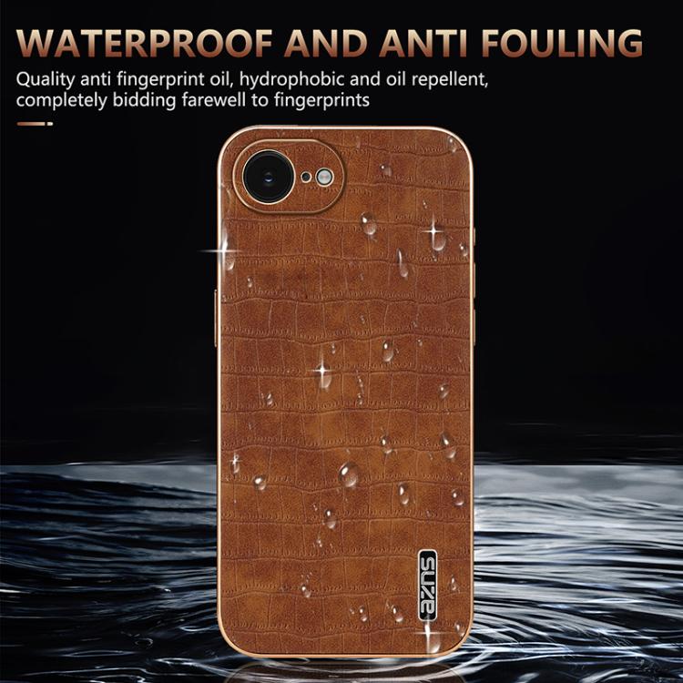For iPhone 16e AZNS Electroplated Frame Crocodile Texture Full Coverage Phone Case(White) - free shipping - PMc TechLife - Order now!