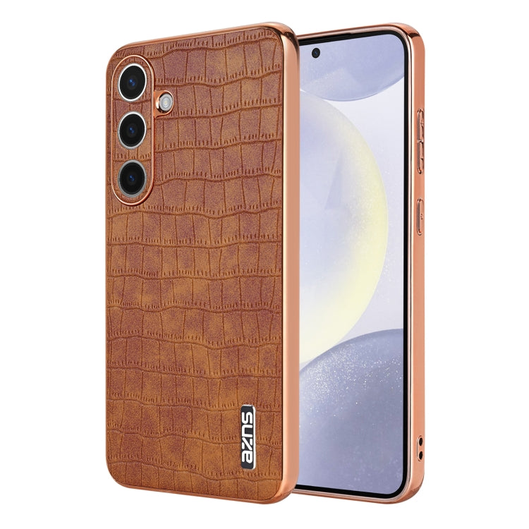 For Samsung Galaxy S24 5G AZNS Electroplated Frame Crocodile Texture Full Coverage Phone Case(Brown) - Galaxy S24 5G Cases by AZNS | Online Shopping South Africa | PMC Jewellery | Buy Now Pay Later Mobicred