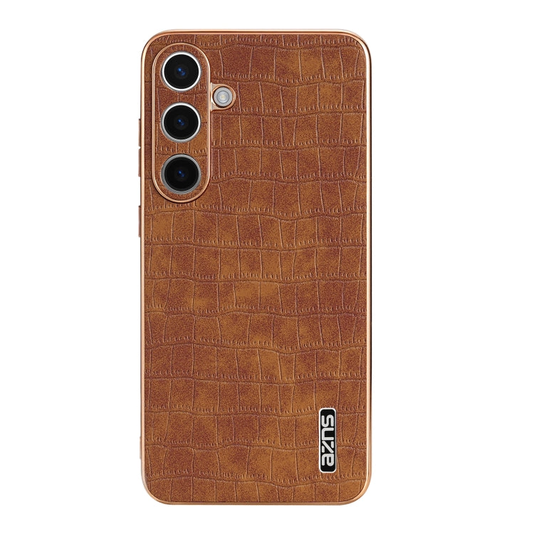 For Samsung Galaxy S24 5G AZNS Electroplated Frame Crocodile Texture Full Coverage Phone Case(Brown) - Galaxy S24 5G Cases by AZNS | Online Shopping South Africa | PMC Jewellery | Buy Now Pay Later Mobicred