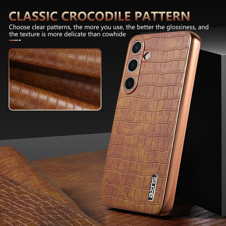 For Samsung Galaxy S24 5G AZNS Electroplated Frame Crocodile Texture Full Coverage Phone Case(Brown) - Galaxy S24 5G Cases by AZNS | Online Shopping South Africa | PMC Jewellery | Buy Now Pay Later Mobicred