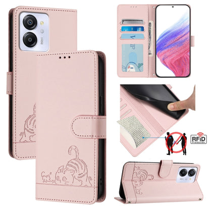 For Blackview Color 8 Cat Rat Embossed Pattern RFID Leather Phone Case with Lanyard(Pink) - More Brand by PMC Jewellery | Online Shopping South Africa | PMC Jewellery | Buy Now Pay Later Mobicred