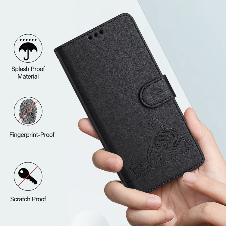 For Blackview Color 8 Cat Rat Embossed Pattern RFID Leather Phone Case with Lanyard(Black) - More Brand by PMC Jewellery | Online Shopping South Africa | PMC Jewellery | Buy Now Pay Later Mobicred