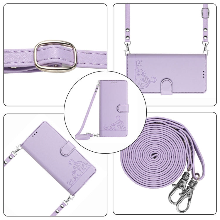 For Blackview Color 8 Cat Rat Embossed Pattern RFID Leather Phone Case with Lanyard(Purple) - More Brand by PMC Jewellery | Online Shopping South Africa | PMC Jewellery | Buy Now Pay Later Mobicred