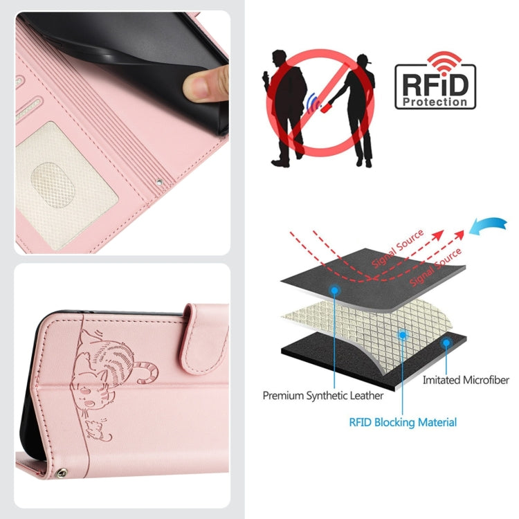 For Blackview Shark 8 Cat Rat Embossed Pattern RFID Leather Phone Case with Lanyard(Pink) - More Brand by PMC Jewellery | Online Shopping South Africa | PMC Jewellery | Buy Now Pay Later Mobicred
