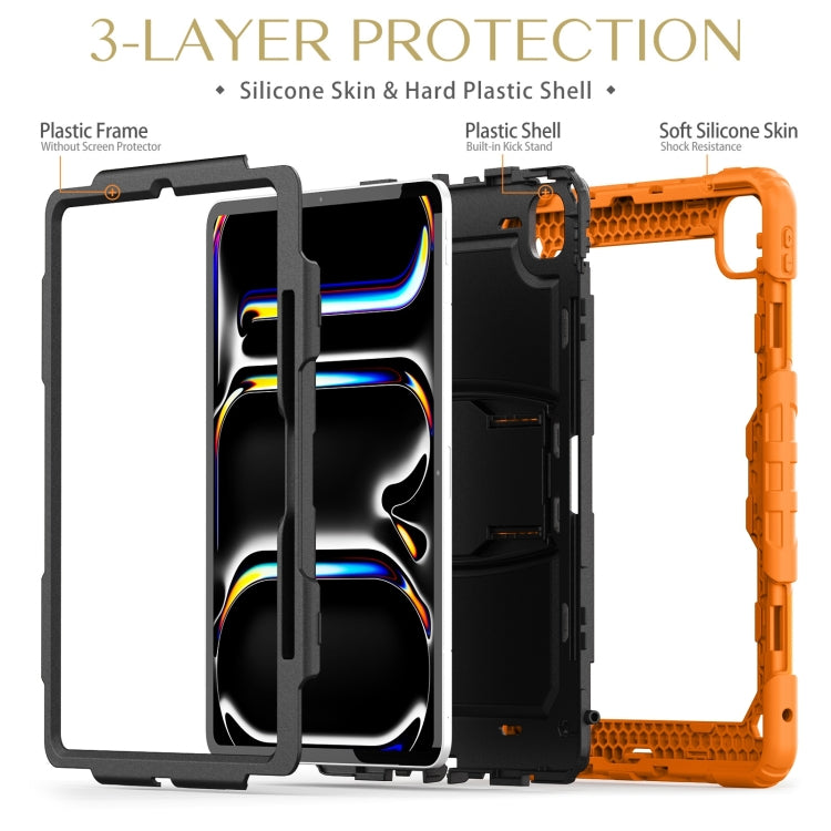 For iPad Pro 13 2024 Silicone Hydric PC Tablet Case with Shoulder Strap & Holder(Orange) - iPad Pro 13 2024 Cases by PMC TechLife | Online Shopping South Africa | PMC TechLife | Buy Now Pay Later Mobicred