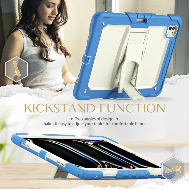 For iPad Pro 13 2024 Silicone Hydric PC Tablet Case with Shoulder Strap & Holder(Beige Cyan-blue) - iPad Pro 13 2024 Cases by PMC Jewellery | Online Shopping South Africa | PMC Jewellery | Buy Now Pay Later Mobicred