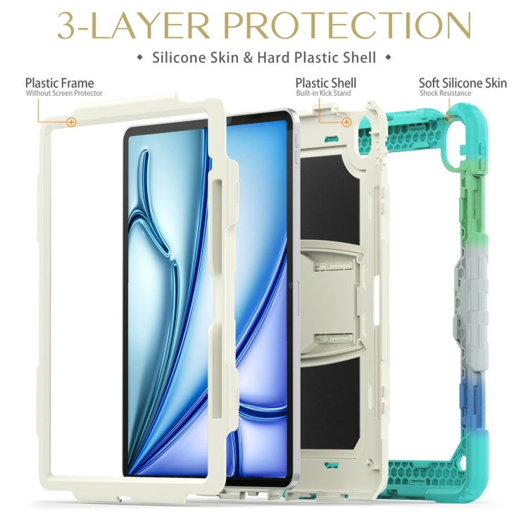 For iPad Air 13 2024 Silicone Hydric PC Tablet Case with Shoulder Strap & Holder(Camouflage Light Blue) - iPad Air 13 2024 Cases by PMC Jewellery | Online Shopping South Africa | PMC Jewellery | Buy Now Pay Later Mobicred