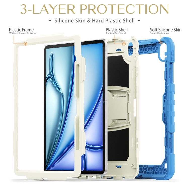 For iPad Air 13 2024 Silicone Hydric PC Tablet Case with Shoulder Strap & Holder(Beige Cyan-blue) - iPad Air 13 2024 Cases by PMC Jewellery | Online Shopping South Africa | PMC Jewellery | Buy Now Pay Later Mobicred