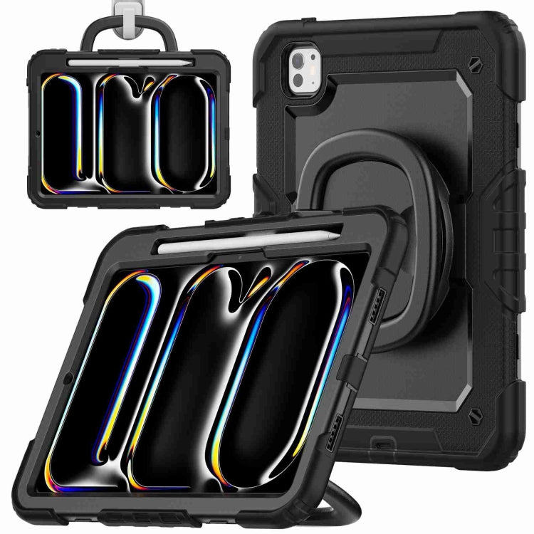 For iPad Pro 11 2024 Handle Silicone Hydric PC Tablet Case with Shoulder Strap(Black) - iPad Pro 11 2024 Cases by PMC TechLife | Online Shopping South Africa | PMC TechLife | Buy Now Pay Later Mobicred