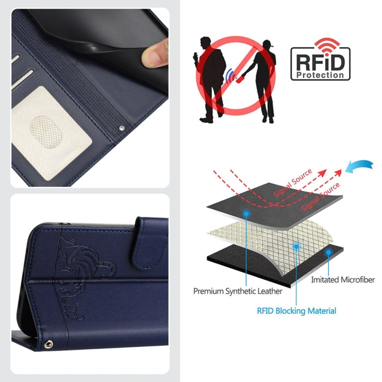For Ulefone Note 14 Cat Rat Embossed Pattern RFID Leather Phone Case with Lanyard(Blue) - Ulefone Cases by PMC Jewellery | Online Shopping South Africa | PMC Jewellery | Buy Now Pay Later Mobicred