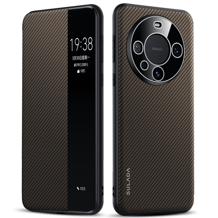 For Huawei Mate 60 Pro SULADA Kevlar 600D Texture Smart Window Leather Phone Case(Brown) - Huawei Cases by SULADA | Online Shopping South Africa | PMC TechLife | Buy Now Pay Later Mobicred