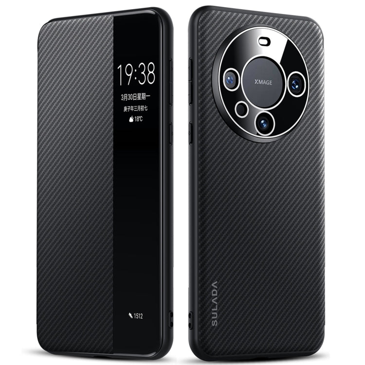 For Huawei Mate 60 SULADA Kevlar 600D Texture Smart Window Leather Phone Case(Black) - free shipping - PMC TechLife - Order now!