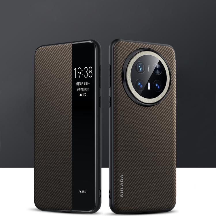 For Huawei Mate 70 Pro / Mate 70 Pro+ SULADA Kevlar 600D Texture Smart Window Leather Phone Case(Brown) - Huawei Cases by SULADA | Online Shopping South Africa | PMC TechLife | Buy Now Pay Later Mobicred