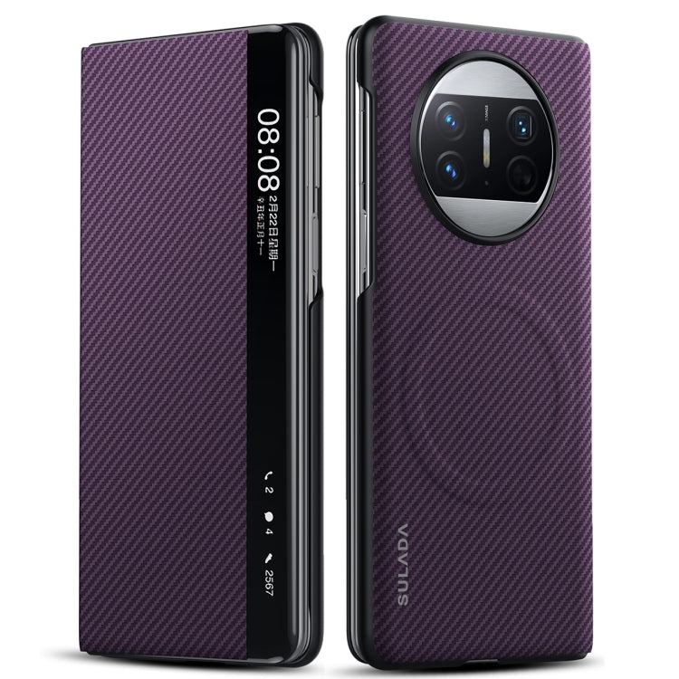 For Huawei Mate X3 SULADA Kevlar 600D Texture Smart Window Leather Phone Case(Purple) - Huawei Cases by SULADA | Online Shopping South Africa | PMC TechLife | Buy Now Pay Later Mobicred