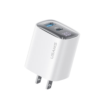 USAMS CC230 30W USB+USB-C / Type-C Dual Port GaN Digital Display Charger, Specifications: US Plug(White) - USB Charger by USAMS | Online Shopping South Africa | PMC Jewellery | Buy Now Pay Later Mobicred