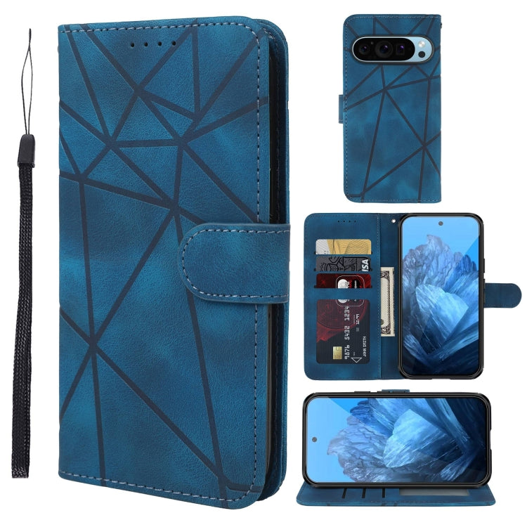 For Google Pixel 9 / 9 Pro Skin Feel Geometric Lines Leather Phone Case(Blue) - Google Cases by PMC TechLife | Online Shopping South Africa | PMC TechLife | Buy Now Pay Later Mobicred