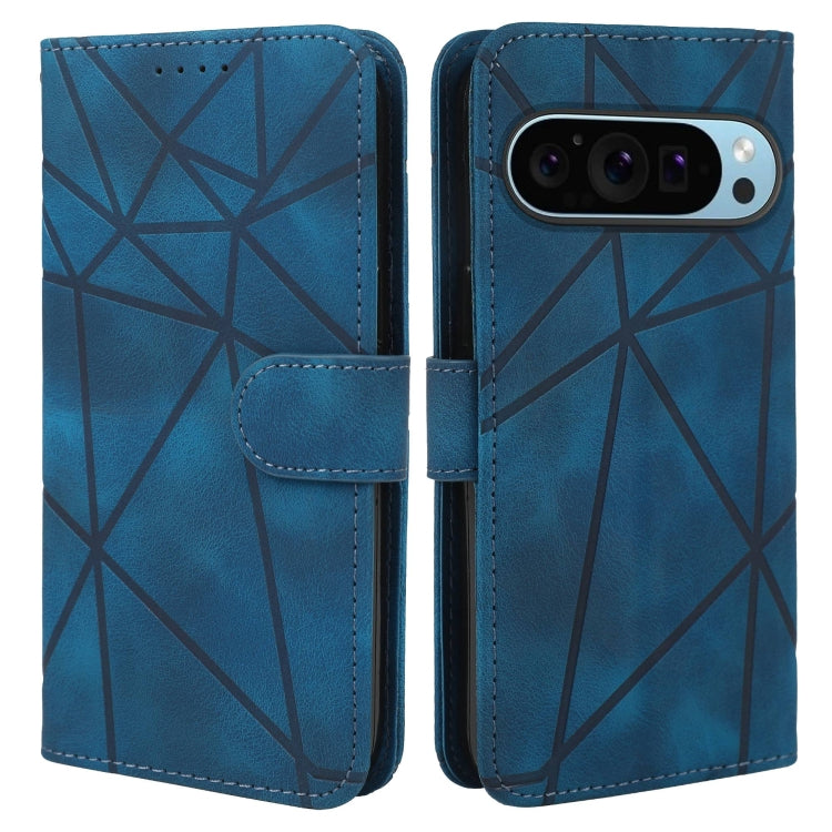 For Google Pixel 9 / 9 Pro Skin Feel Geometric Lines Leather Phone Case(Blue) - Google Cases by PMC TechLife | Online Shopping South Africa | PMC TechLife | Buy Now Pay Later Mobicred