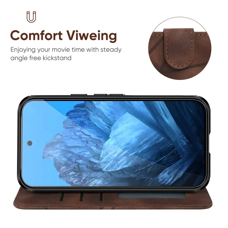 For Google Pixel 9 / 9 Pro Skin Feel Geometric Lines Leather Phone Case(Brown) - Google Cases by PMC TechLife | Online Shopping South Africa | PMC TechLife | Buy Now Pay Later Mobicred