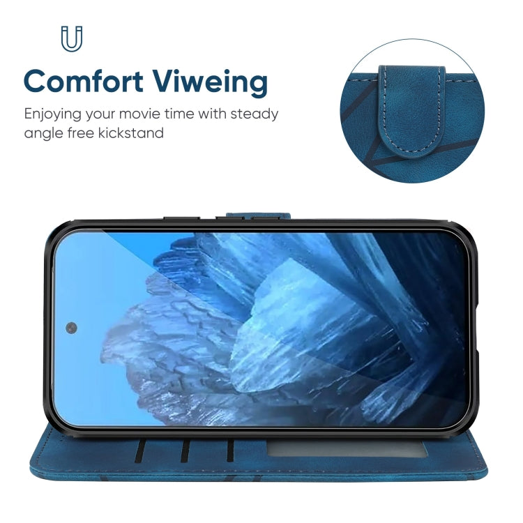 For Google Pixel 9 Pro XL Skin Feel Geometric Lines Leather Phone Case(Blue) - Google Cases by PMC TechLife | Online Shopping South Africa | PMC TechLife | Buy Now Pay Later Mobicred
