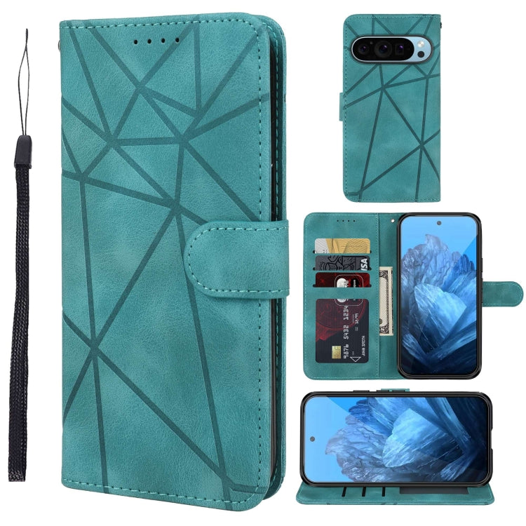 For Google Pixel 9 Pro XL Skin Feel Geometric Lines Leather Phone Case(Green) - Google Cases by PMC Jewellery | Online Shopping South Africa | PMC Jewellery | Buy Now Pay Later Mobicred