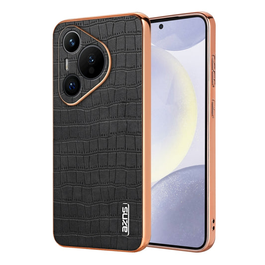 For Huawei Pura 70 AZNS Electroplated Frame Crocodile Texture Full Coverage Phone Case(Black) - Huawei Cases by AZNS | Online Shopping South Africa | PMC Jewellery | Buy Now Pay Later Mobicred