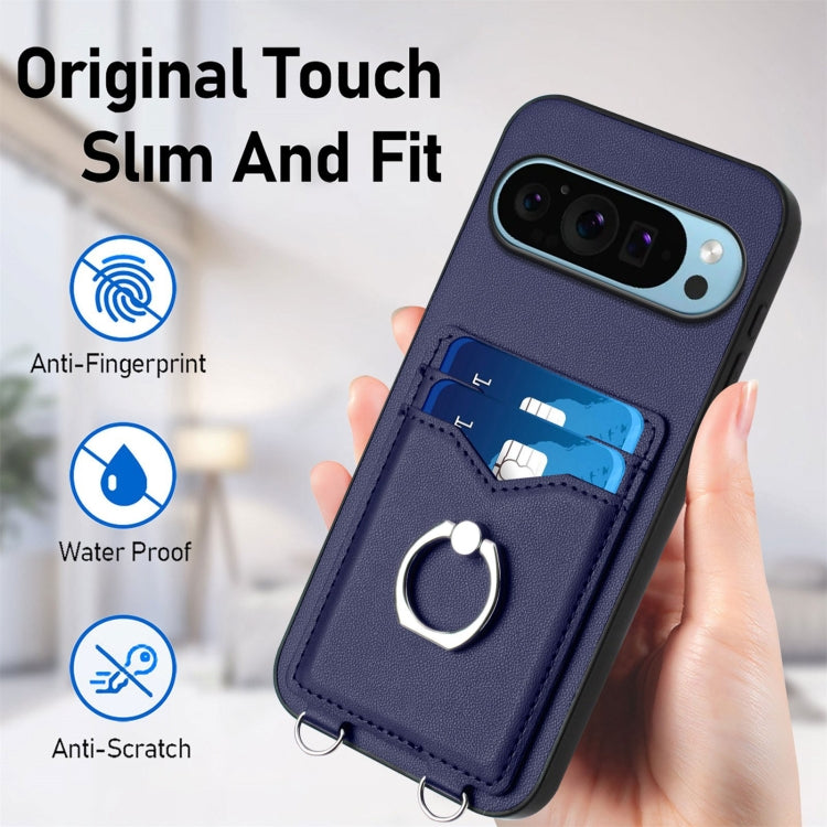 For Google Pixel 9 / 9 Pro R20 Ring Card Holder Phone Case(Blue) - Google Cases by PMC TechLife | Online Shopping South Africa | PMC TechLife | Buy Now Pay Later Mobicred