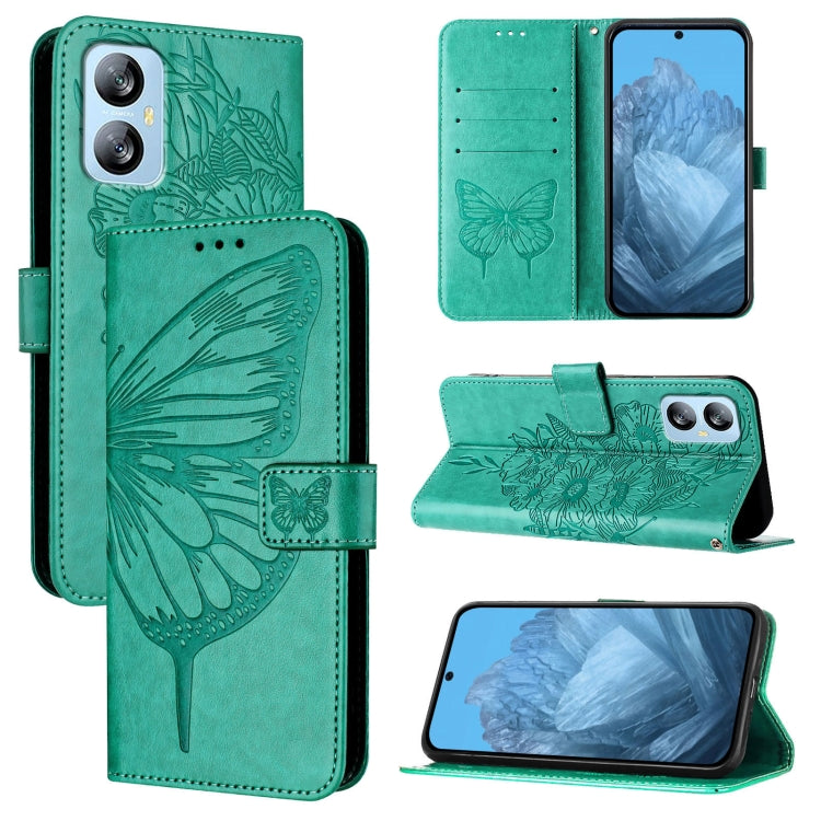 For Blackview A52 Embossed Butterfly Leather Phone Case(Green) - More Brand by PMC Jewellery | Online Shopping South Africa | PMC Jewellery | Buy Now Pay Later Mobicred