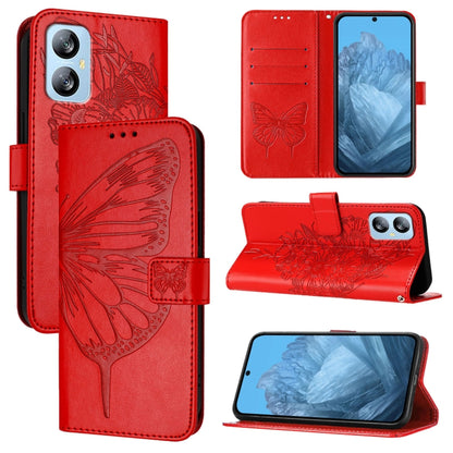 For Blackview A52 Embossed Butterfly Leather Phone Case(Red) - More Brand by PMC Jewellery | Online Shopping South Africa | PMC Jewellery | Buy Now Pay Later Mobicred