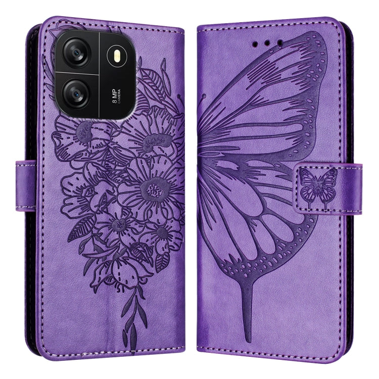 For Blackview Wave 6C Embossed Butterfly Leather Phone Case(Purple) - More Brand by PMC Jewellery | Online Shopping South Africa | PMC Jewellery | Buy Now Pay Later Mobicred