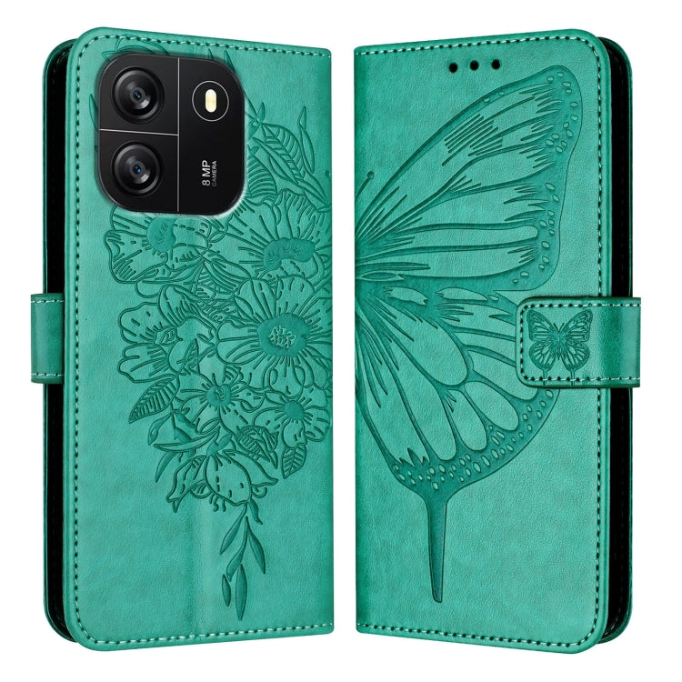 For Blackview Wave 6C Embossed Butterfly Leather Phone Case(Green) - More Brand by PMC Jewellery | Online Shopping South Africa | PMC Jewellery | Buy Now Pay Later Mobicred