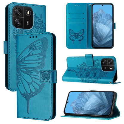 For Blackview Wave 6C Embossed Butterfly Leather Phone Case(Blue) - More Brand by PMC Jewellery | Online Shopping South Africa | PMC Jewellery | Buy Now Pay Later Mobicred