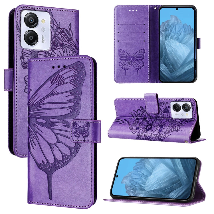For Blackview Color 8 Embossed Butterfly Leather Phone Case(Purple) - More Brand by PMC TechLife | Online Shopping South Africa | PMC TechLife | Buy Now Pay Later Mobicred