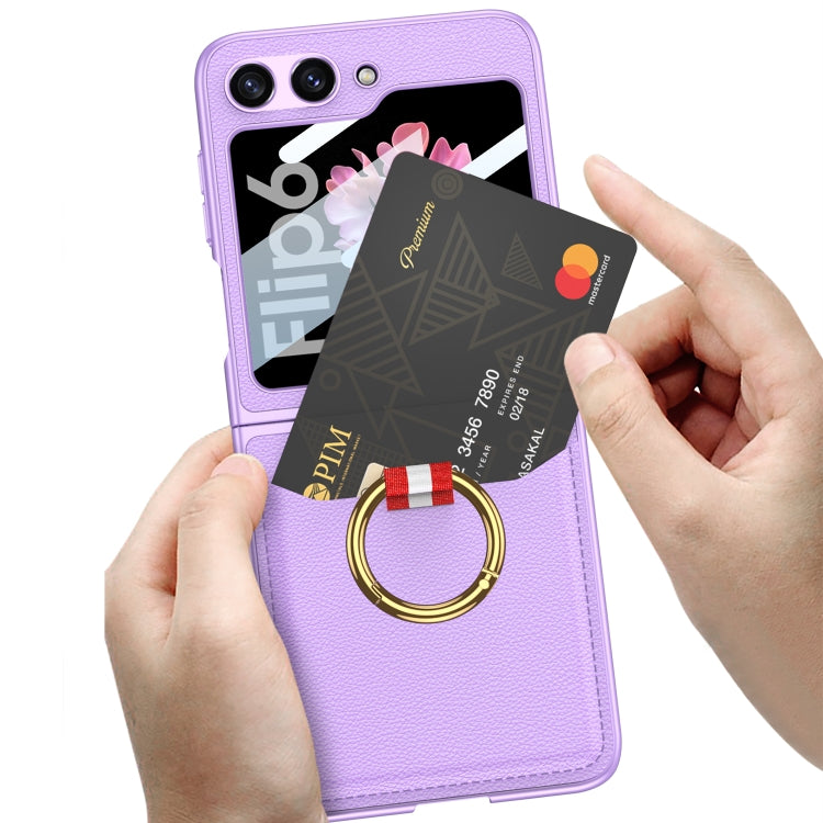 For Samsung Galaxy Z Flip6 GKK Integrated Ultra-thin Leather Card Slots Phone Case with Ring Holder(Purple) - Galaxy Z Flip6 5G Cases by GKK | Online Shopping South Africa | PMC Jewellery | Buy Now Pay Later Mobicred