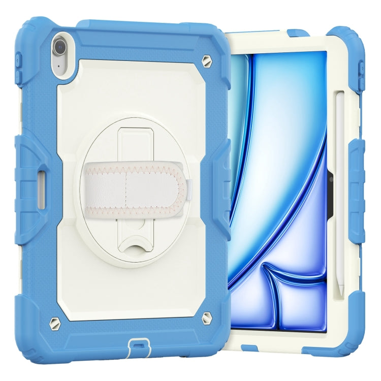 For iPad Air 11 2024 Silicone Hybrid PC Tablet Case with Shoulder Strap(Beige + Cyan-blue) - iPad Air 11 2024 Cases by PMC Jewellery | Online Shopping South Africa | PMC Jewellery | Buy Now Pay Later Mobicred